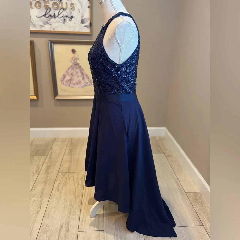 New! DRESSYSTAR Midnight Blue High-Low Sequin Dress